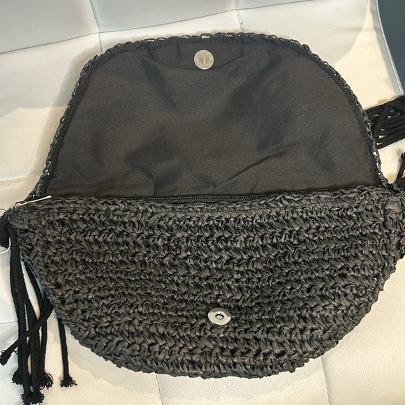 Primark Black Raffia Macrame Shoulder Strap Crossbody Bohemian Bag NWT - Picture 9 of 16